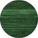 Round Abstract Emerald Green Modern Rug, abs5489emgrn