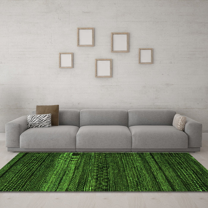 Machine Washable Abstract Green Modern Area Rugs in a Living Room,, wshabs5489grn