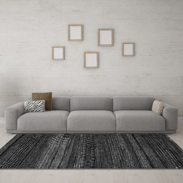 Machine Washable Abstract Gray Modern Rug in a Living Room,, wshabs5489gry