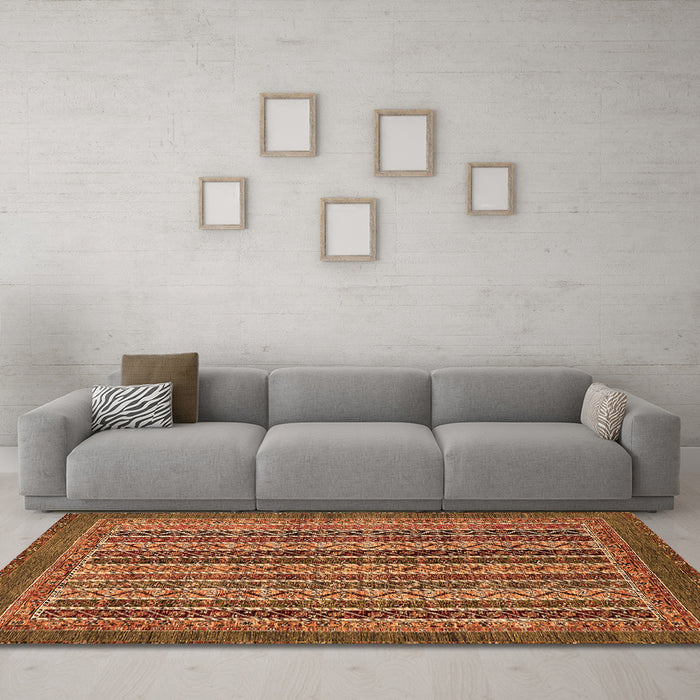 Machine Washable Abstract Orange Modern Area Rugs in a Living Room, wshabs548org