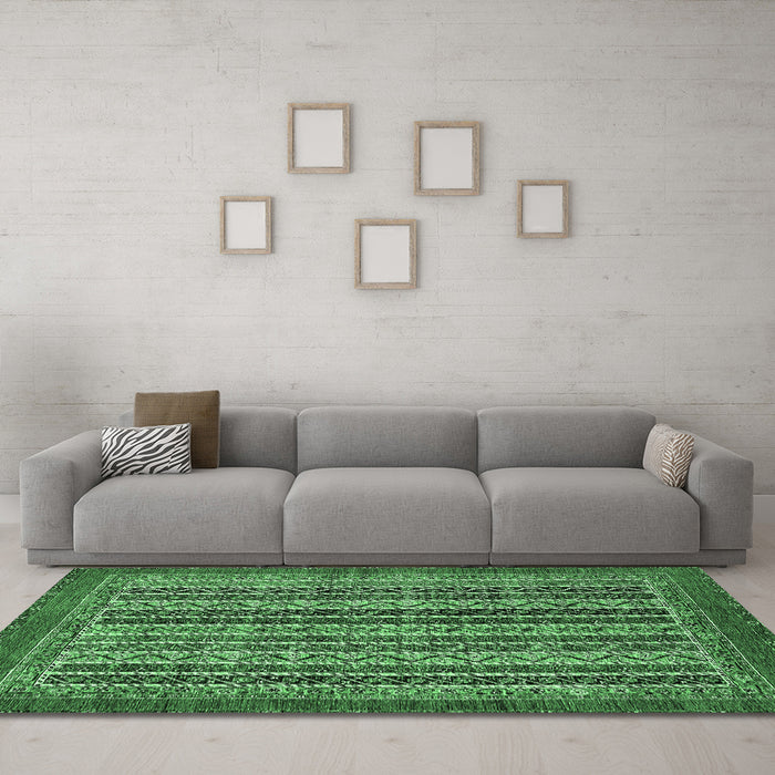 Machine Washable Abstract Emerald Green Modern Area Rugs in a Living Room,, wshabs548emgrn