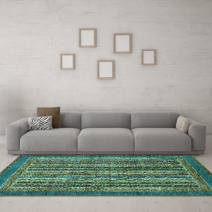 Machine Washable Abstract Turquoise Modern Area Rugs in a Living Room,, wshabs548turq