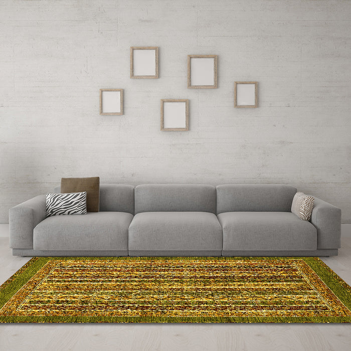 Machine Washable Abstract Yellow Modern Rug in a Living Room, wshabs548yw