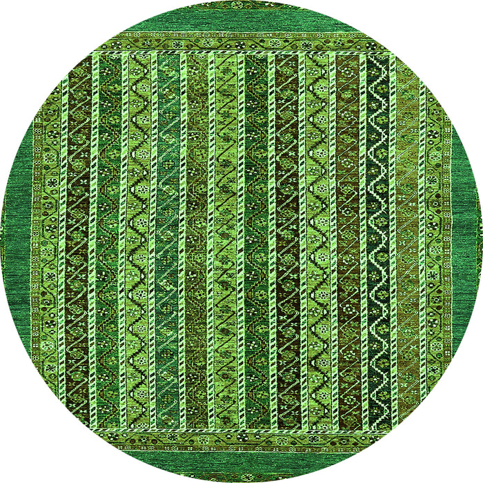Round Machine Washable Abstract Green Modern Area Rugs, wshabs548grn
