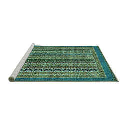 Sideview of Machine Washable Abstract Turquoise Modern Area Rugs, wshabs548turq