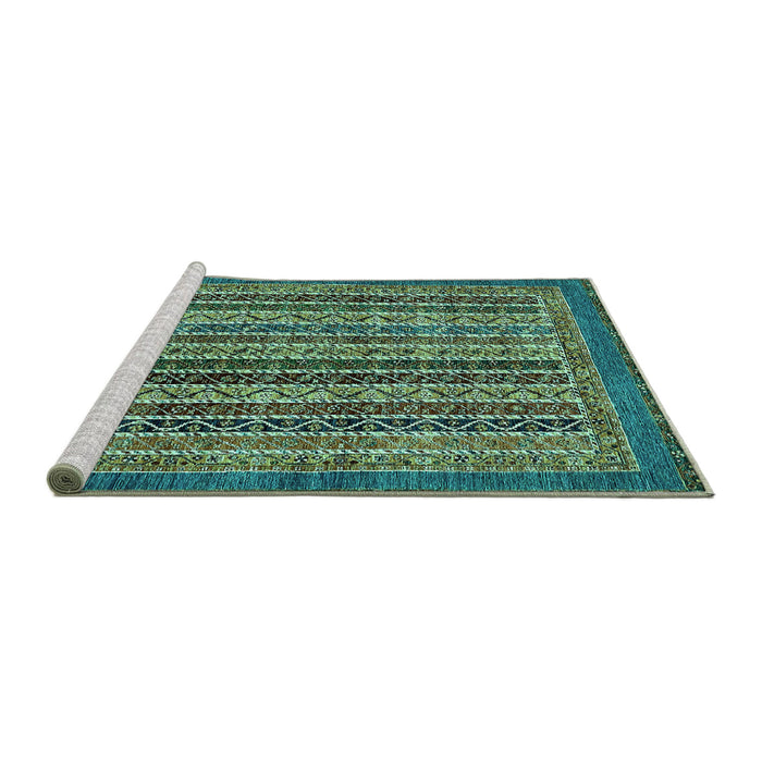 Sideview of Machine Washable Abstract Turquoise Modern Area Rugs, wshabs548turq