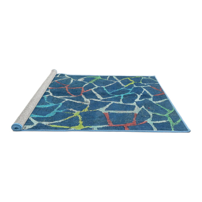 Sideview of Machine Washable Abstract Blue Rug, wshabs549