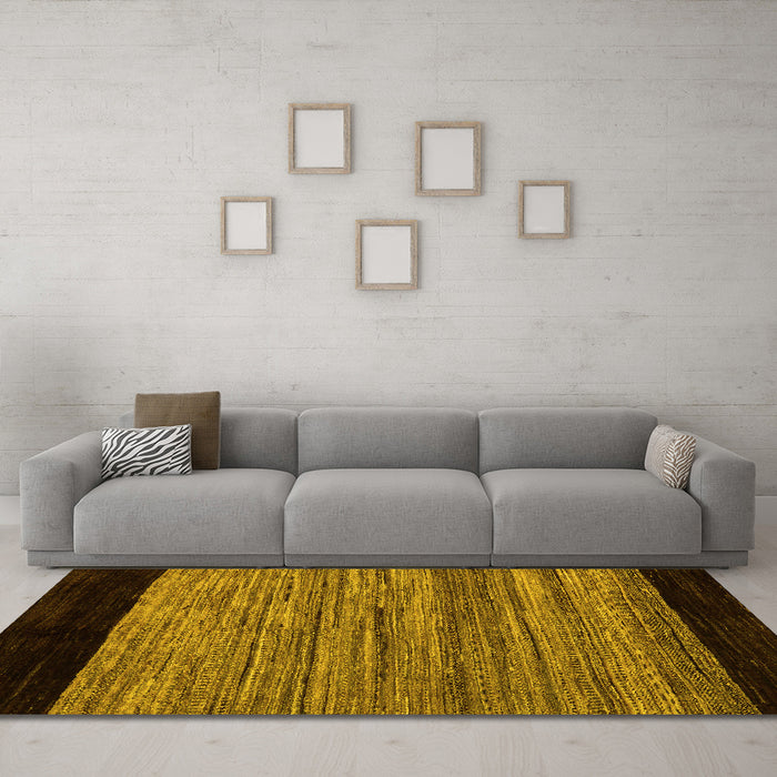 Machine Washable Abstract Yellow Modern Rug in a Living Room, wshabs5490yw