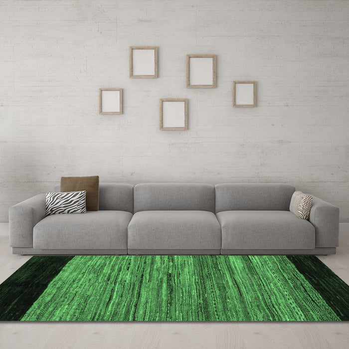 Machine Washable Abstract Emerald Green Modern Area Rugs in a Living Room,, wshabs5490emgrn