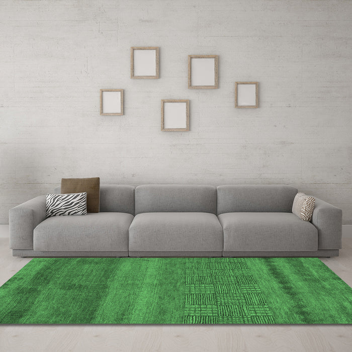 Machine Washable Abstract Emerald Green Modern Area Rugs in a Living Room,, wshabs5491emgrn