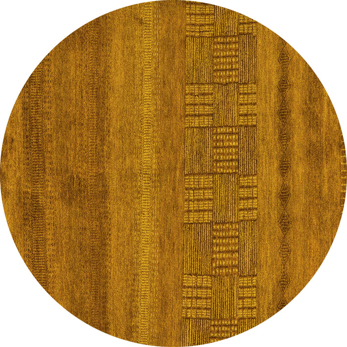 Round Abstract Yellow Modern Rug, abs5491yw
