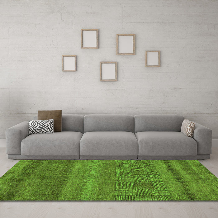 Machine Washable Abstract Green Modern Area Rugs in a Living Room,, wshabs5491grn
