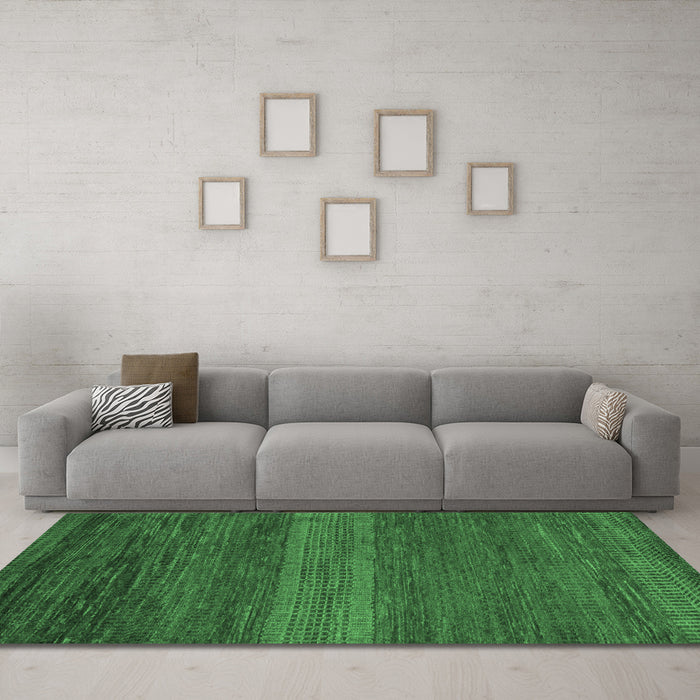 Machine Washable Abstract Emerald Green Modern Area Rugs in a Living Room,, wshabs5493emgrn