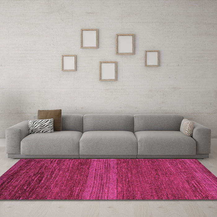 Machine Washable Abstract Pink Modern Rug in a Living Room, wshabs5493pnk