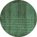 Round Abstract Turquoise Modern Rug, abs5495turq