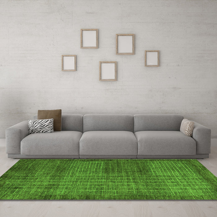 Machine Washable Abstract Green Modern Area Rugs in a Living Room,, wshabs5495grn