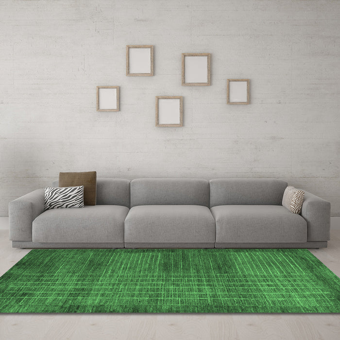 Machine Washable Abstract Emerald Green Modern Area Rugs in a Living Room,, wshabs5495emgrn