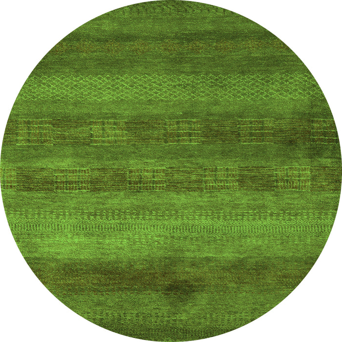 Round Machine Washable Abstract Green Modern Area Rugs, wshabs5496grn
