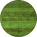 Round Machine Washable Abstract Green Modern Area Rugs, wshabs5496grn