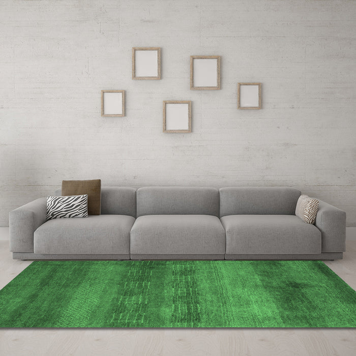 Machine Washable Abstract Emerald Green Modern Area Rugs in a Living Room,, wshabs5496emgrn