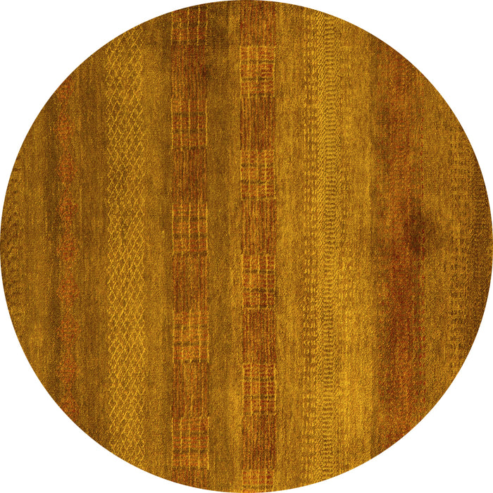 Round Machine Washable Abstract Yellow Modern Rug, wshabs5496yw