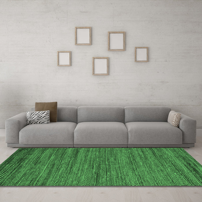 Machine Washable Abstract Emerald Green Modern Area Rugs in a Living Room,, wshabs5497emgrn