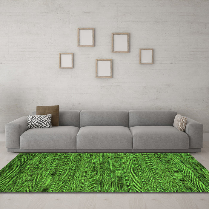 Machine Washable Abstract Green Modern Area Rugs in a Living Room,, wshabs5497grn
