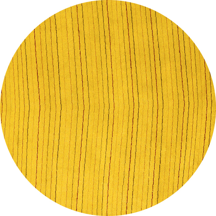 Round Machine Washable Solid Yellow Modern Rug, wshabs5498yw
