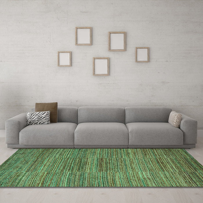 Machine Washable Abstract Turquoise Modern Area Rugs in a Living Room,, wshabs5499turq