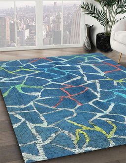 Abstract Blue Modern Rug in Family Room, abs549