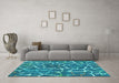 Machine Washable Abstract Turquoise Modern Area Rugs in a Living Room,, wshabs549turq