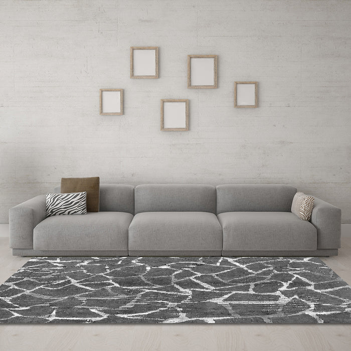 Machine Washable Abstract Gray Modern Rug in a Living Room,, wshabs549gry