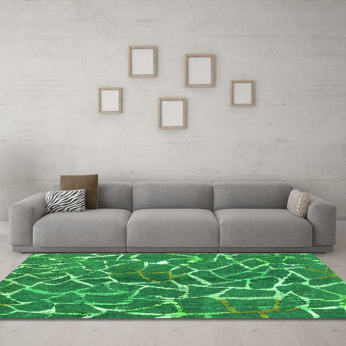 Machine Washable Abstract Green Modern Area Rugs in a Living Room,, wshabs549grn
