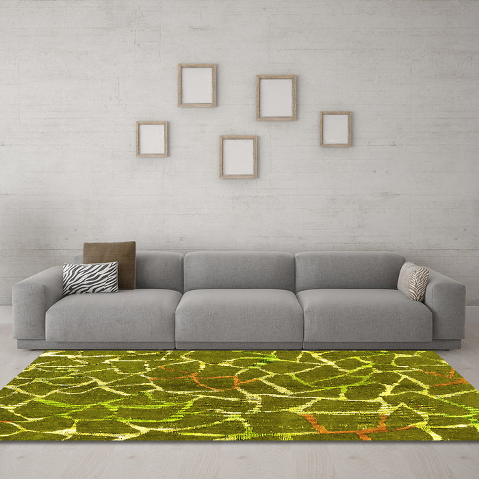 Machine Washable Abstract Yellow Modern Rug in a Living Room, wshabs549yw