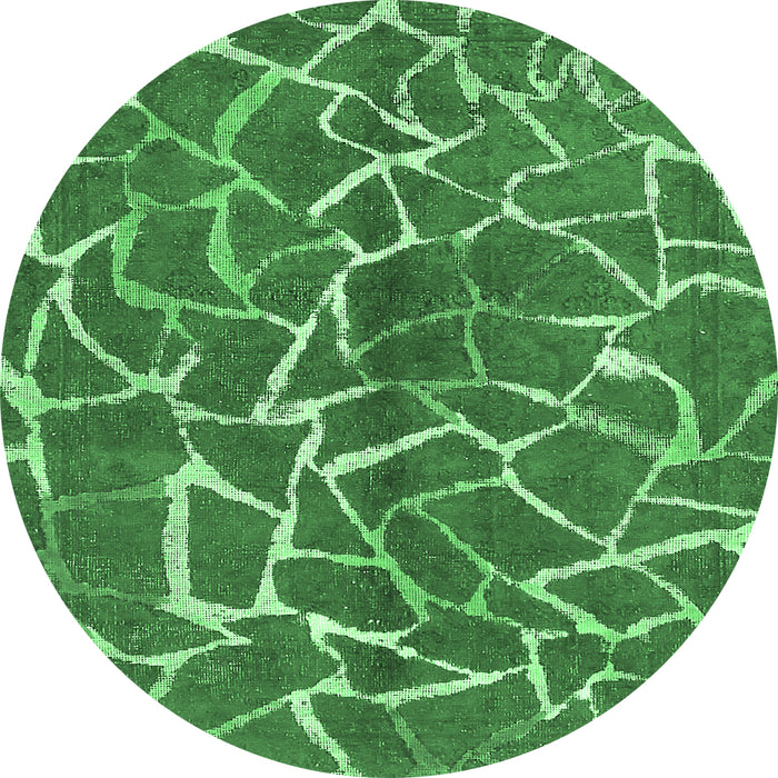 Round Machine Washable Abstract Emerald Green Modern Area Rugs, wshabs549emgrn