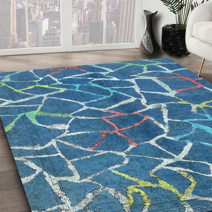Machine Washable Abstract Blue Rug in a Family Room, wshabs549
