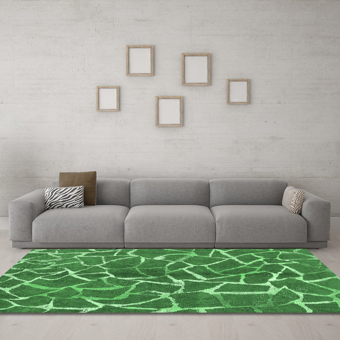 Machine Washable Abstract Emerald Green Modern Area Rugs in a Living Room,, wshabs549emgrn