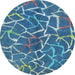 Round Machine Washable Abstract Blue Rug, wshabs549