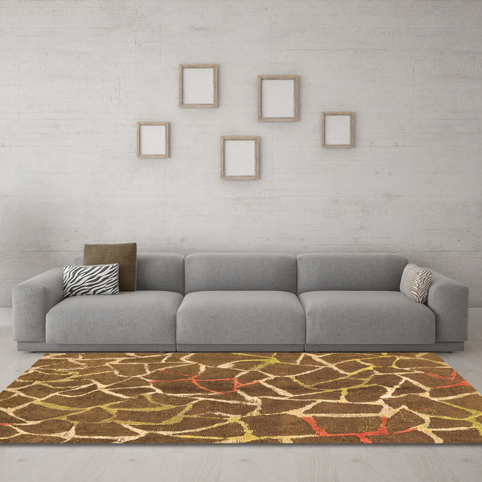 Machine Washable Abstract Orange Modern Area Rugs in a Living Room, wshabs549org