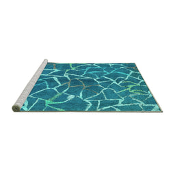 Sideview of Machine Washable Abstract Turquoise Modern Area Rugs, wshabs549turq