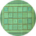 Round Abstract Turquoise Modern Rug, abs54turq