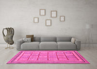 Machine Washable Abstract Pink Modern Rug, wshabs54pnk