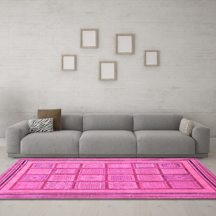 Machine Washable Abstract Pink Modern Rug in a Living Room, wshabs54pnk