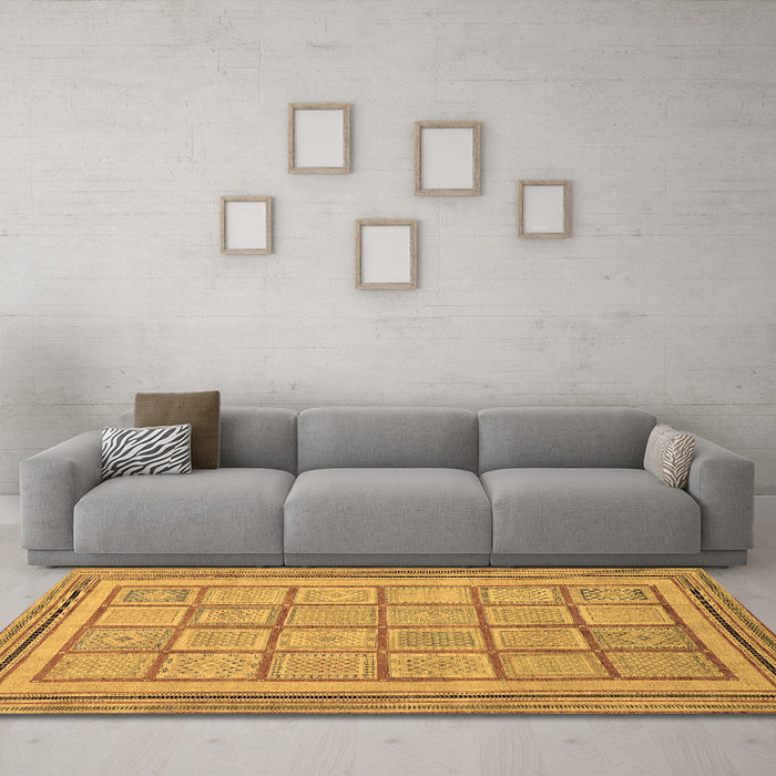 Machine Washable Abstract Brown Modern Rug in a Living Room,, wshabs54brn