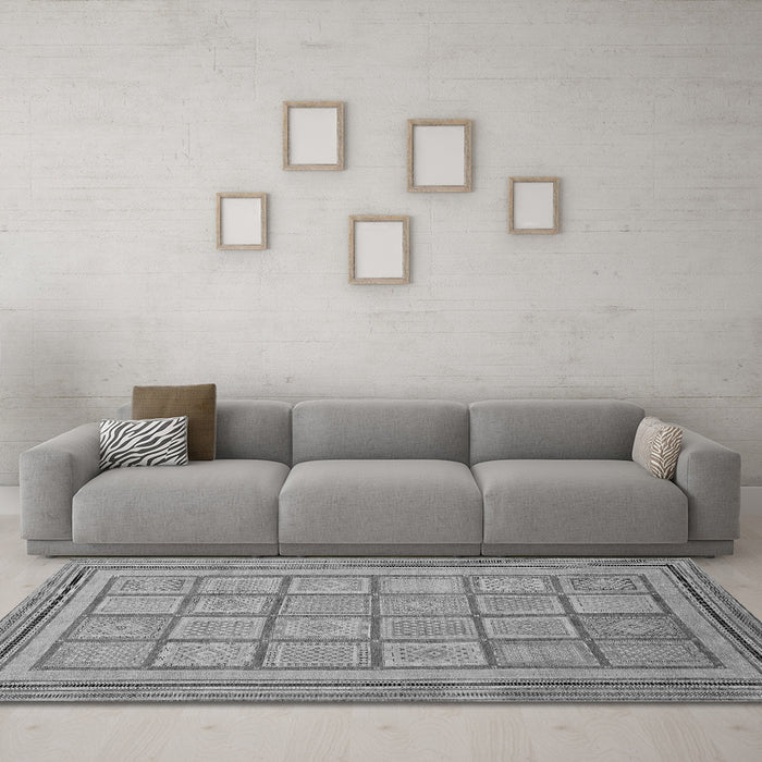 Machine Washable Abstract Gray Modern Rug in a Living Room,, wshabs54gry