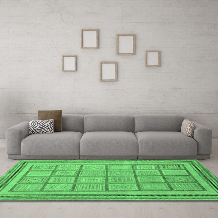 Machine Washable Abstract Emerald Green Modern Area Rugs in a Living Room,, wshabs54emgrn