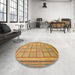 Round Machine Washable Abstract Sedona Brown Rug in a Office, wshabs54