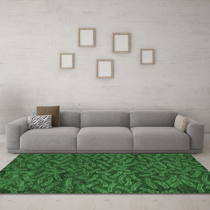 Machine Washable Abstract Emerald Green Modern Area Rugs in a Living Room,, wshabs5502emgrn