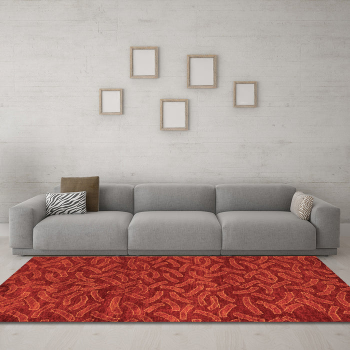 Machine Washable Abstract Orange Modern Area Rugs in a Living Room, wshabs5502org