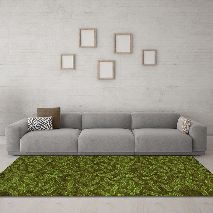 Machine Washable Abstract Green Modern Area Rugs in a Living Room,, wshabs5502grn